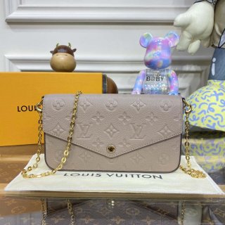 LV M82609 Louis Vuitton Felicie Pochette Monogram Empreinte Bag Tourterelle Beige