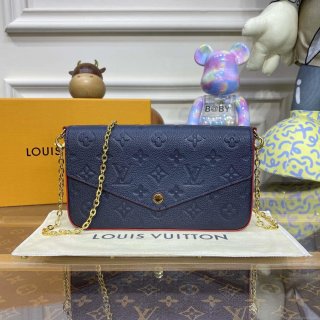 LV M64064 Louis Vuitton Felicie Pochette Monogram Empreinte Bag Black with Red