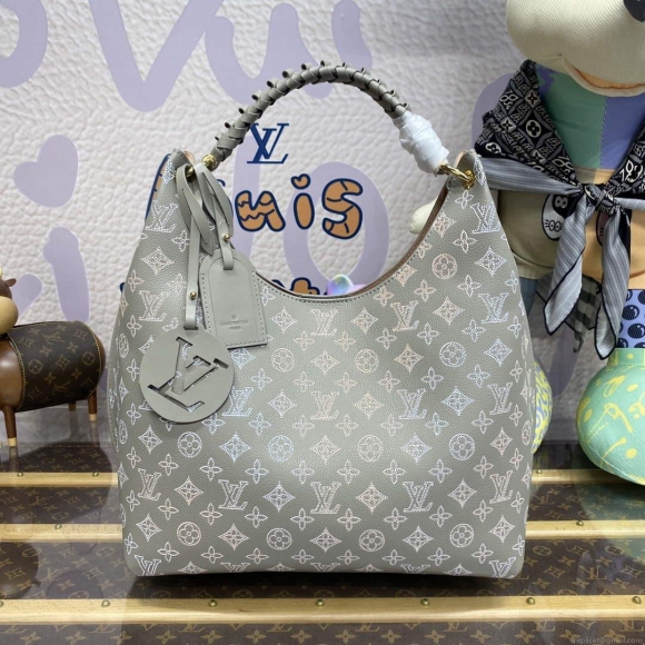 LV M23396 Louis Vuitton Carmel Hobo Bag Mahina Leather Gray