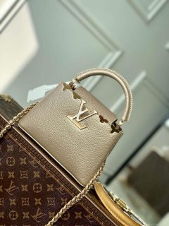 LV M22436 Louis Vuitton Capucines Mini Handbag Griotte Pearlescent khaki