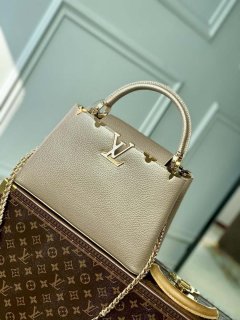 LV M22436 Louis Vuitton Capucines MM Handbag Griotte Pearlescent khaki