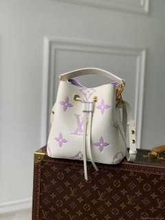 LV M24048 Louis Vuitton NéoNoé BB Bucket Bag Latte White &Purple