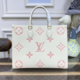 LV M21575 Louis Vuitton OnTheGo MM Bicolor Monogram Empreinte Leather Latte Pink