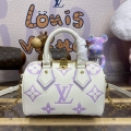 LV M46875 Louis Vuitton Speedy Bandoulière 20 Handbag Latte White / Bubble Tea Mauve