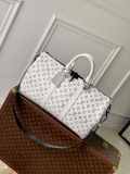 LV M24954 Louis Vuitton Keepall Bandoulière 50 Travel Bag White/Navy Blue