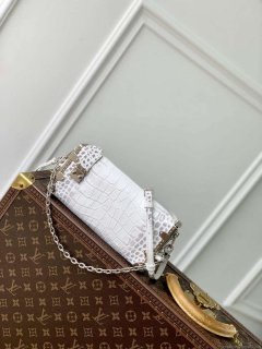 LV M25445 Louis Vuitton Slim Trunk Bag Crocodile Pattern White