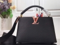 LV M48865 Louis Vuitton Capucines MM Handbag Black Red