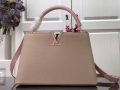 LV M57523 Louis Vuitton Capucines MM Handbag Gray Pink