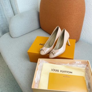 LV Loafers Designer Louis Vuitton Round Toe High Heels 81098 Apricot