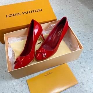 LV Loafers Designer Louis Vuitton Round Toe High Heels 81098 Red