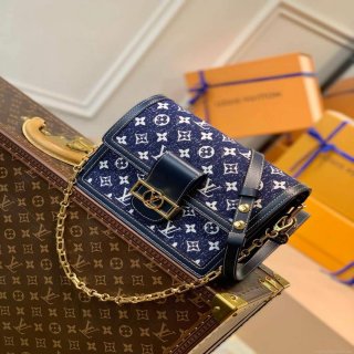 LV M59631 Louis Vuitton Dauphine MM Denim Leather Bag