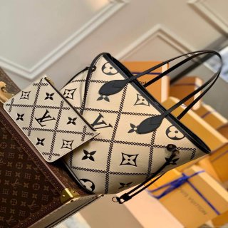 LV M46039 Louis Vuitton Neverfull MM Tote Monogram Bag M46040 Crème Beige