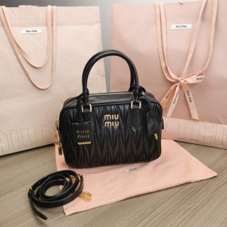 MiuMiu 5BB124 Matelassé Nappa Leather Top-handle Bag Black