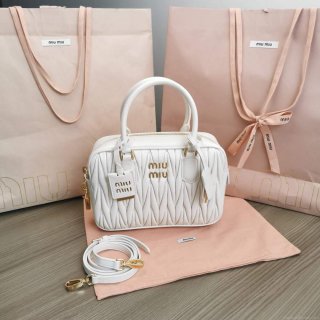 MiuMiu 5BB124 Matelassé Nappa Leather Top-handle Bag White