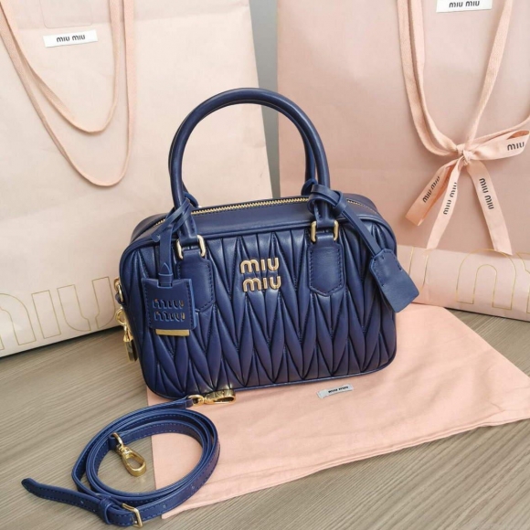 MiuMiu 5BB124 Matelassé Nappa Leather Top-handle Bag baltic blue