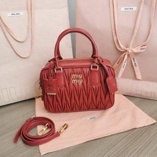 MiuMiu 5BB124 Matelassé Nappa Leather Top-handle Bag red