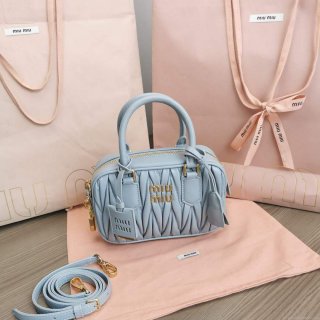 MiuMiu 5BB123 Matelassé nappa leather handbag Cornflower Blue