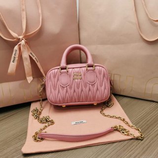 MiuMiu 5BP077 Matelassé nappa leather top-handle mini-bag Alabaster Pink