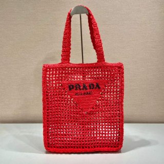 Prada 1BG393 Raffia tote bag Red