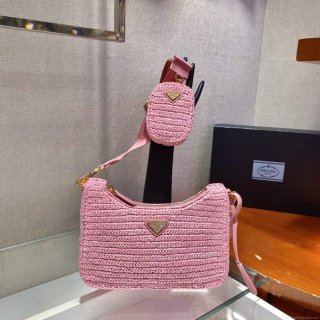 Prada 1BH204 Prada Re-Edition 2005 Raffia Bag in Pink