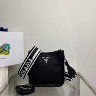 Prada 1BH191 Leather mini shoulder bag Black