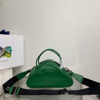 Prada 1BB082 Leather Prada Triangle bag Green