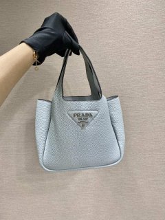 Prada 1BG335 Tote Leather Bucket Handbag Light Blue