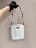 Prada 1BE059 Mini brushed-leather bucket bag White