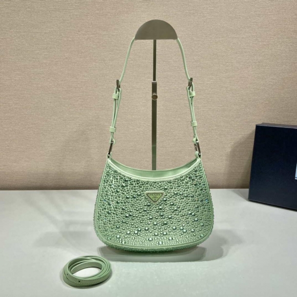 Prada 1BC169 Prada Cleo satin bag with appliqués Green