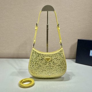 Prada 1BC169 Prada Cleo satin bag with appliqués Yellow