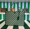 Prada 1BA356 Large Prada Symbole Jacquard Fabric Handbag Green White