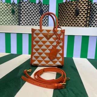 Prada 1BA355 Symbole Jacquard Fabric Micro Bag Orange White