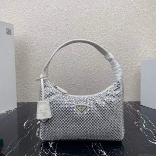 Prada 1NE515 Satin mini-bag with artificial crystals white