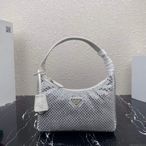 Prada 1NE515 Satin mini-bag with artificial crystals white