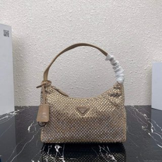 Prada 1NE515 Satin mini-bag with artificial crystals apricot