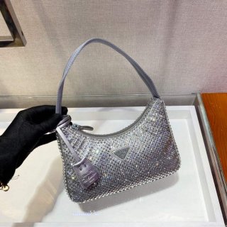 Prada 1NE515 Satin mini-bag with artificial crystals gray