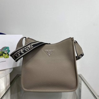 Prada Leather hobo bag 1BC073 Clay Gray