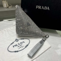 Prada 1NE039 Crystal-studded satin pouch Gray