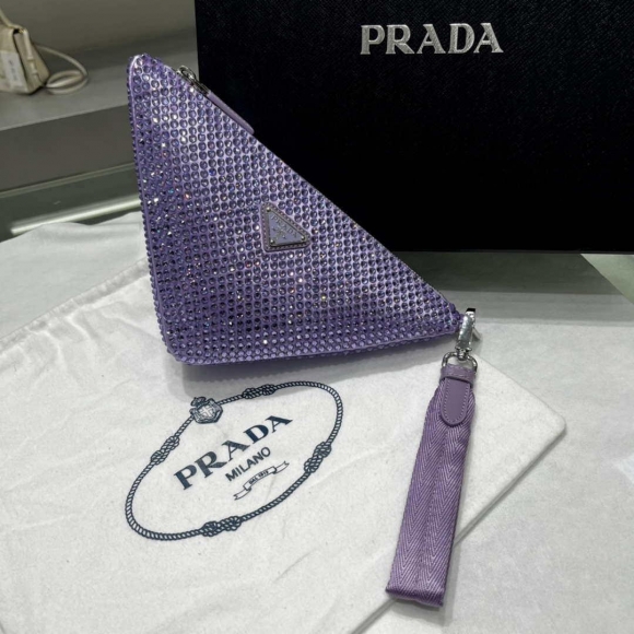 Prada 1NE039 Crystal-studded satin pouch Purple