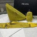 Prada 1NE190 Crystal-studded satin pouch Yellow