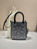 Prada 1BA331 Small satin tote bag with crystals Black