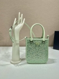 Prada 1BA331 Small satin tote bag with crystals Green