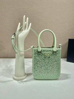 Prada 1BA331 Small satin tote bag with crystals Green