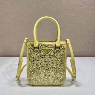 Prada 1BA331 Small satin tote bag with crystals Yellow