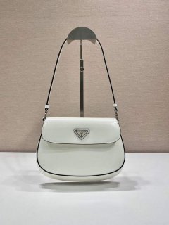 Prada 1BD311 Cleo brushed leather shoulder bag with flap White