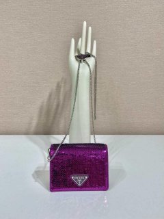 Prada sequins-studded card holder with shoulder strap 1MR024 Purple