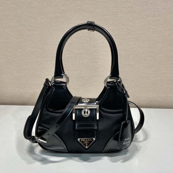 Prada 1BA368 Prada Moon Re-Nylon and leather bag Black