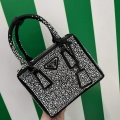 Prada 1BA906 Galleria satin mini-bag with crystals Black