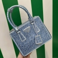 Prada 1BA906 Galleria satin mini-bag with crystals Blue