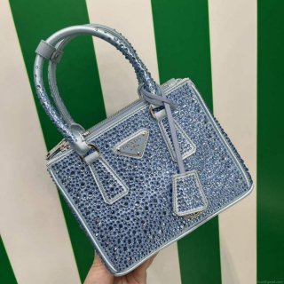 Prada 1BA906 Galleria satin mini-bag with crystals Blue